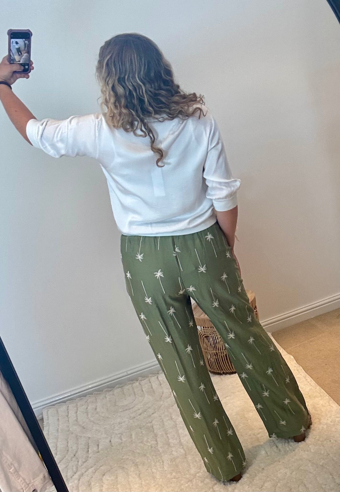 Palm Tree Embroidered Trousers | Khaki