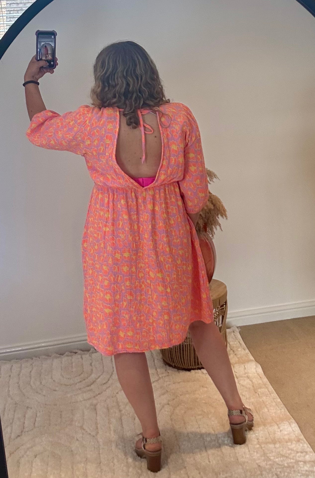 Leopard Cotton Cheesecloth Short Dress | Orange/Yellow/Lilac Multi