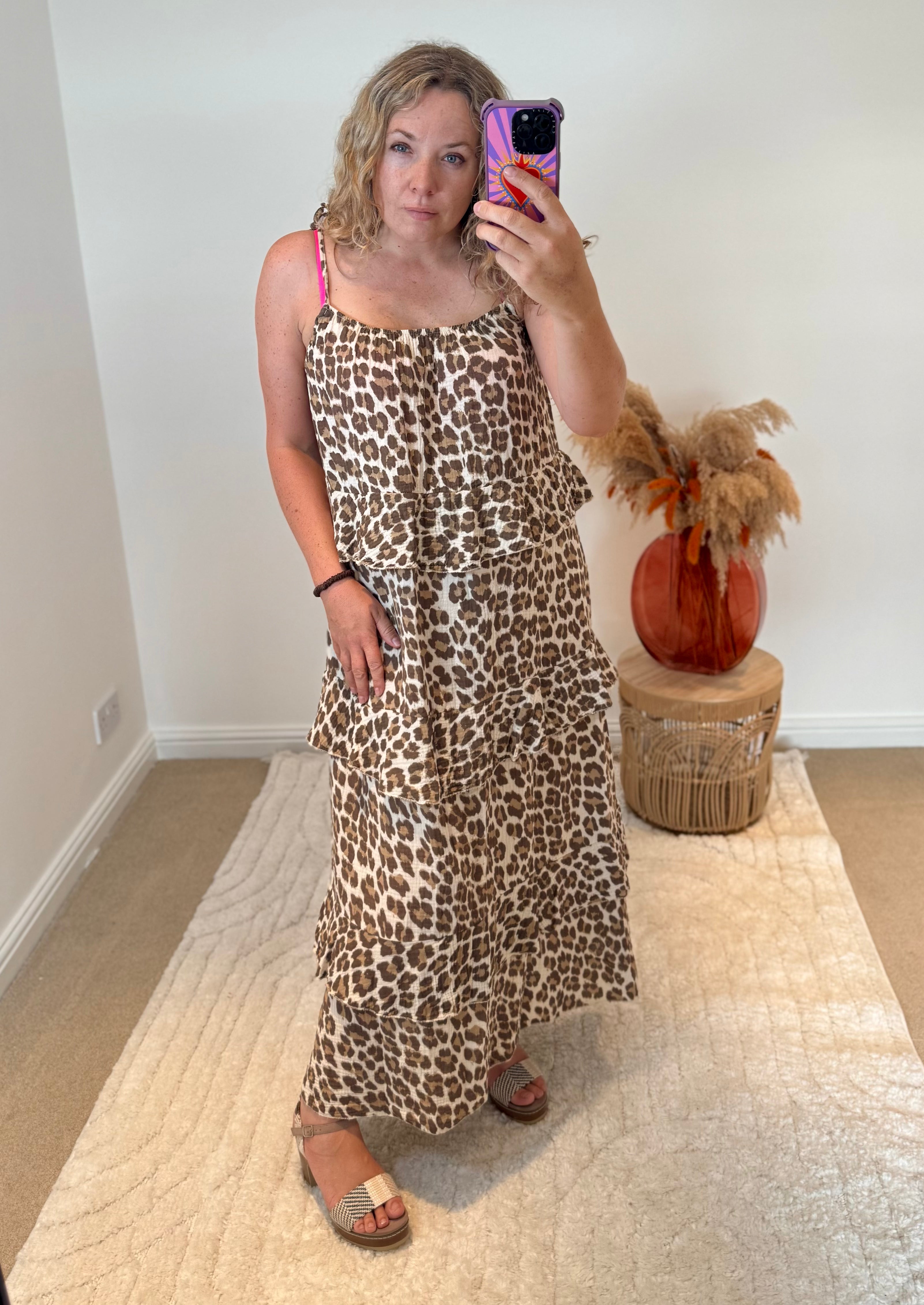Leopard Tiered Maxi Dress | Brown Multi