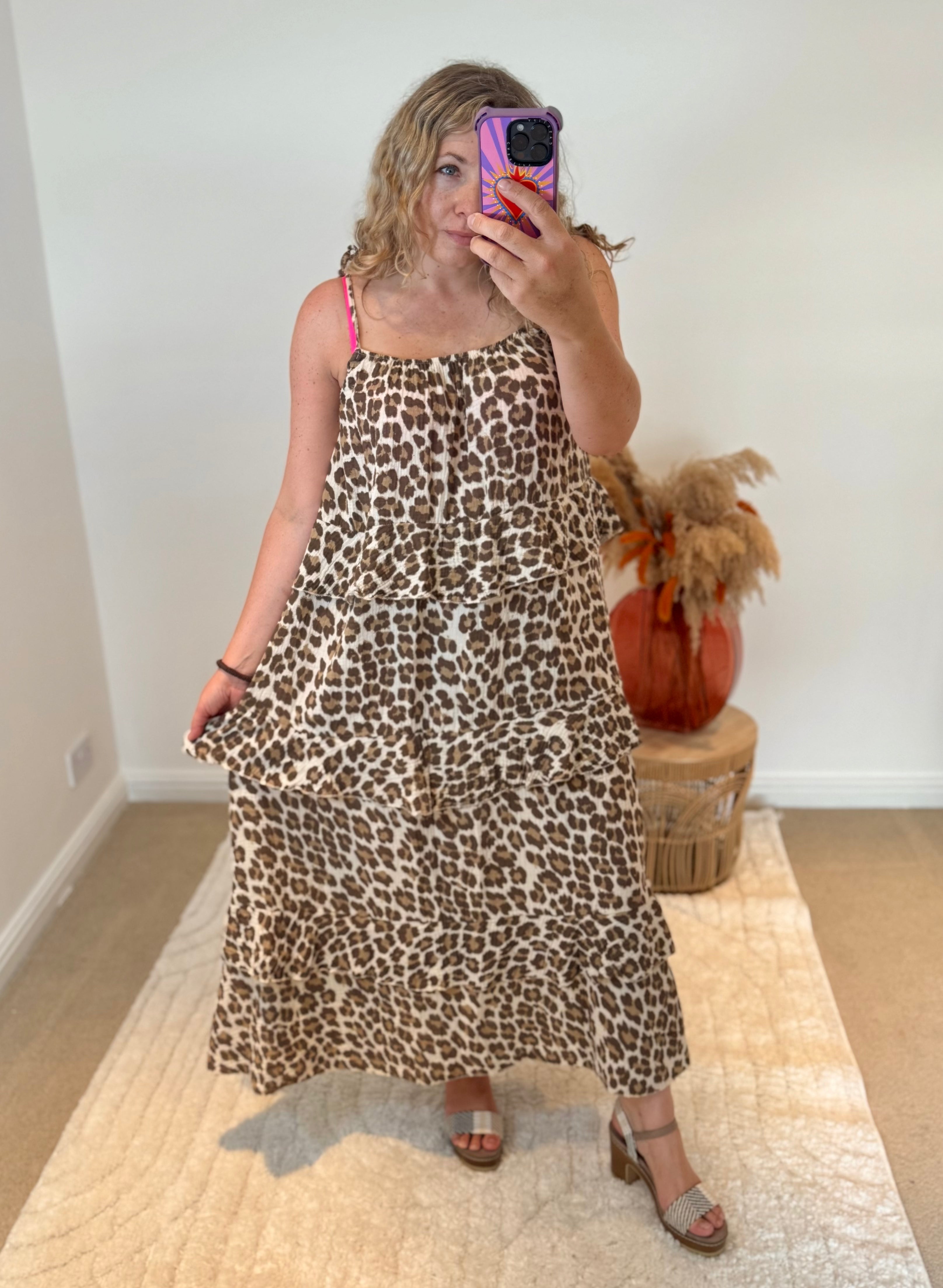 Leopard Tiered Maxi Dress | Brown Multi