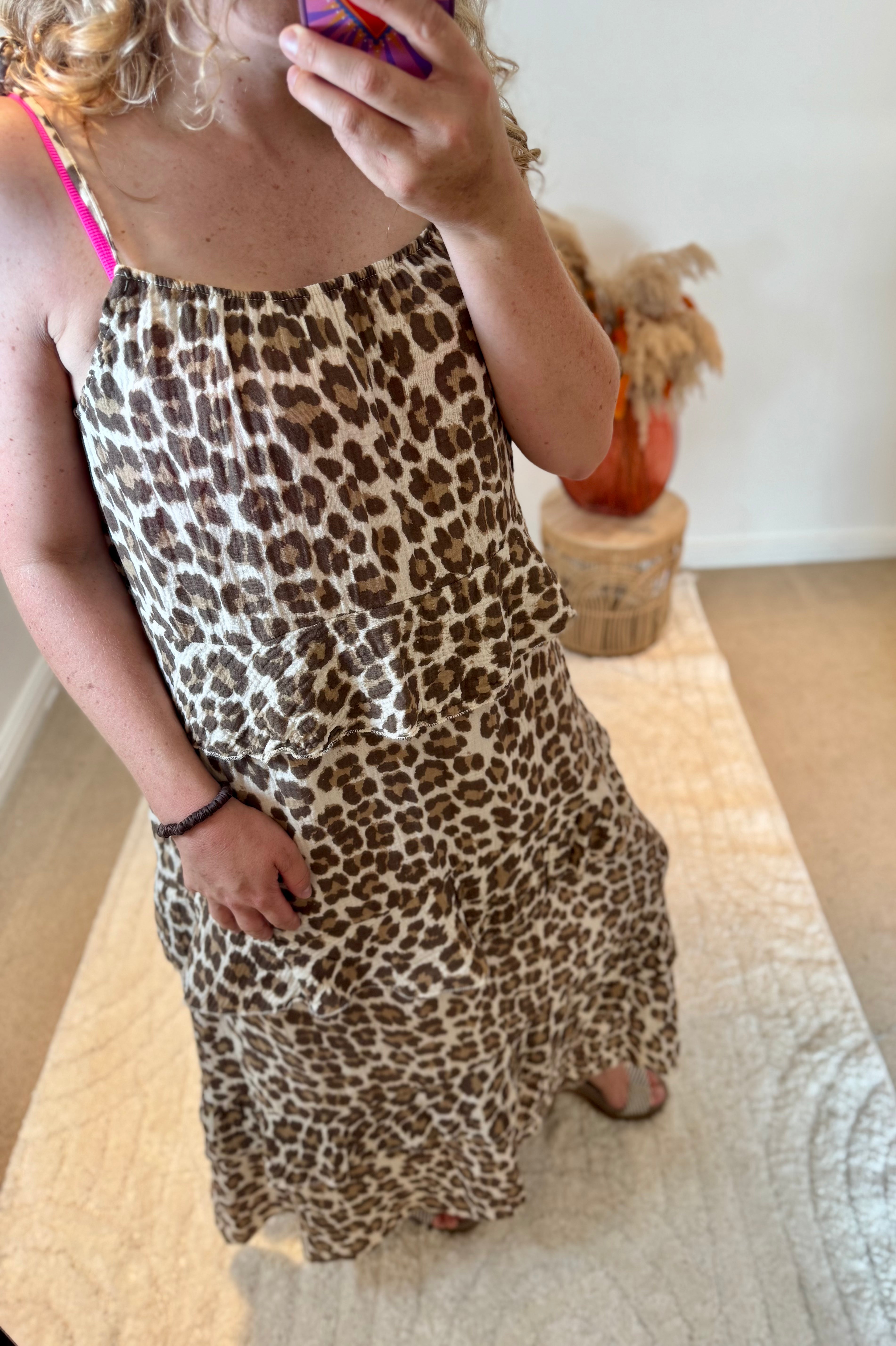 Leopard Tiered Maxi Dress | Brown Multi