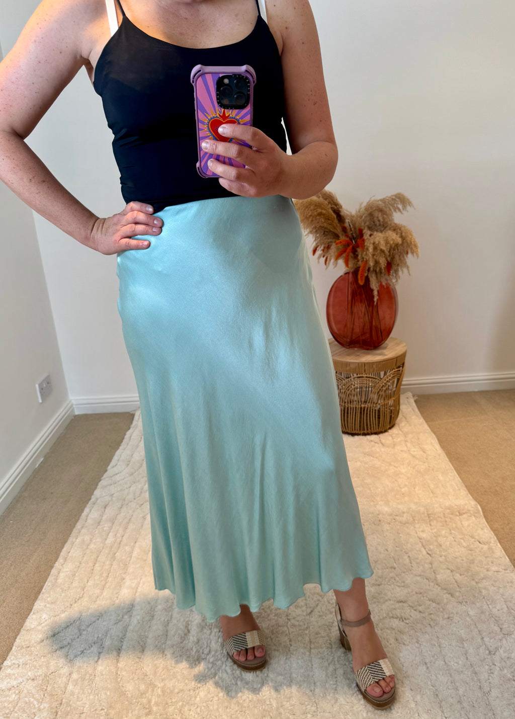 Aurora Satin Skirt | Pale Mint
