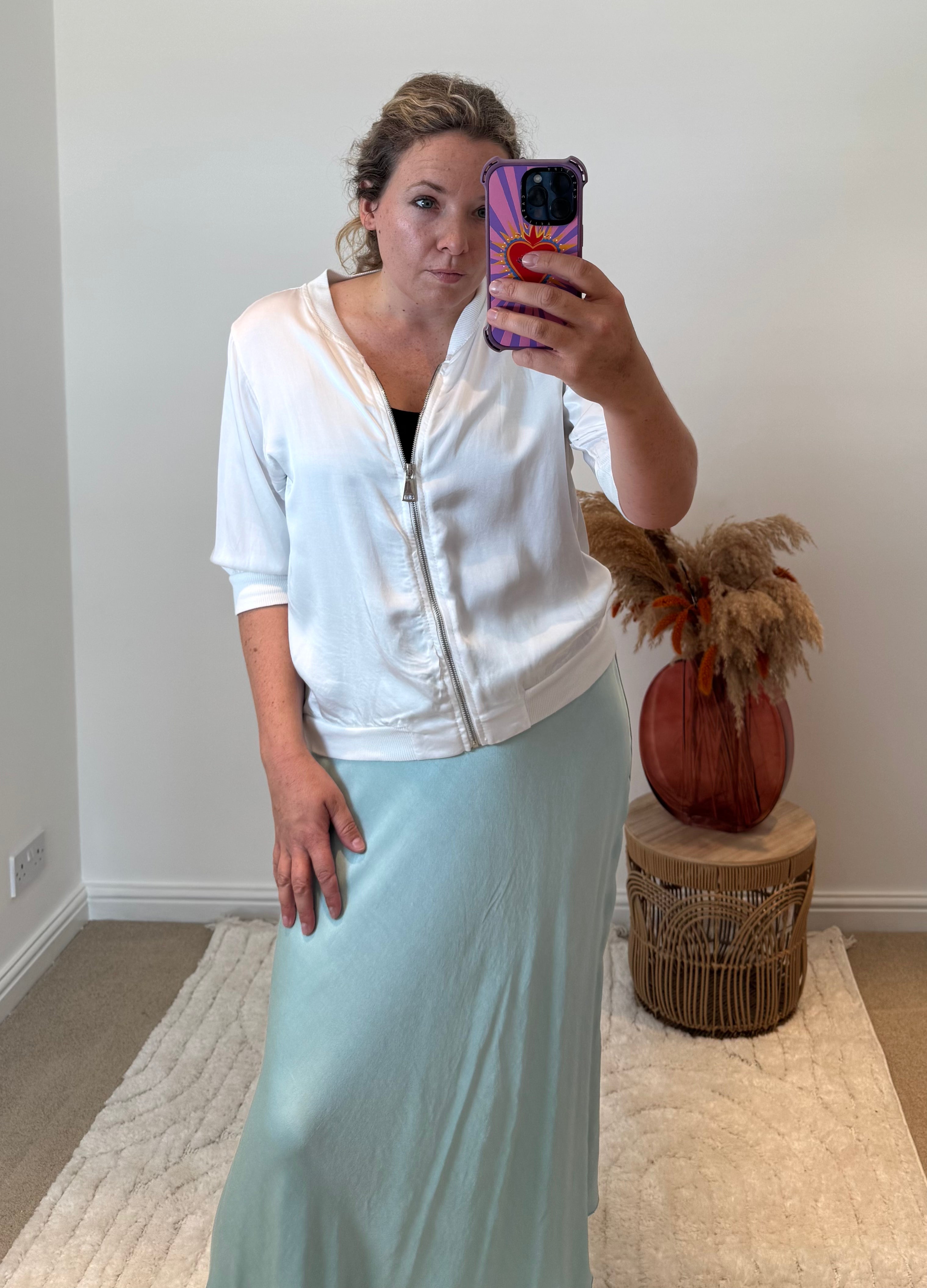 Satin Lightweight Bomber Jacket | White