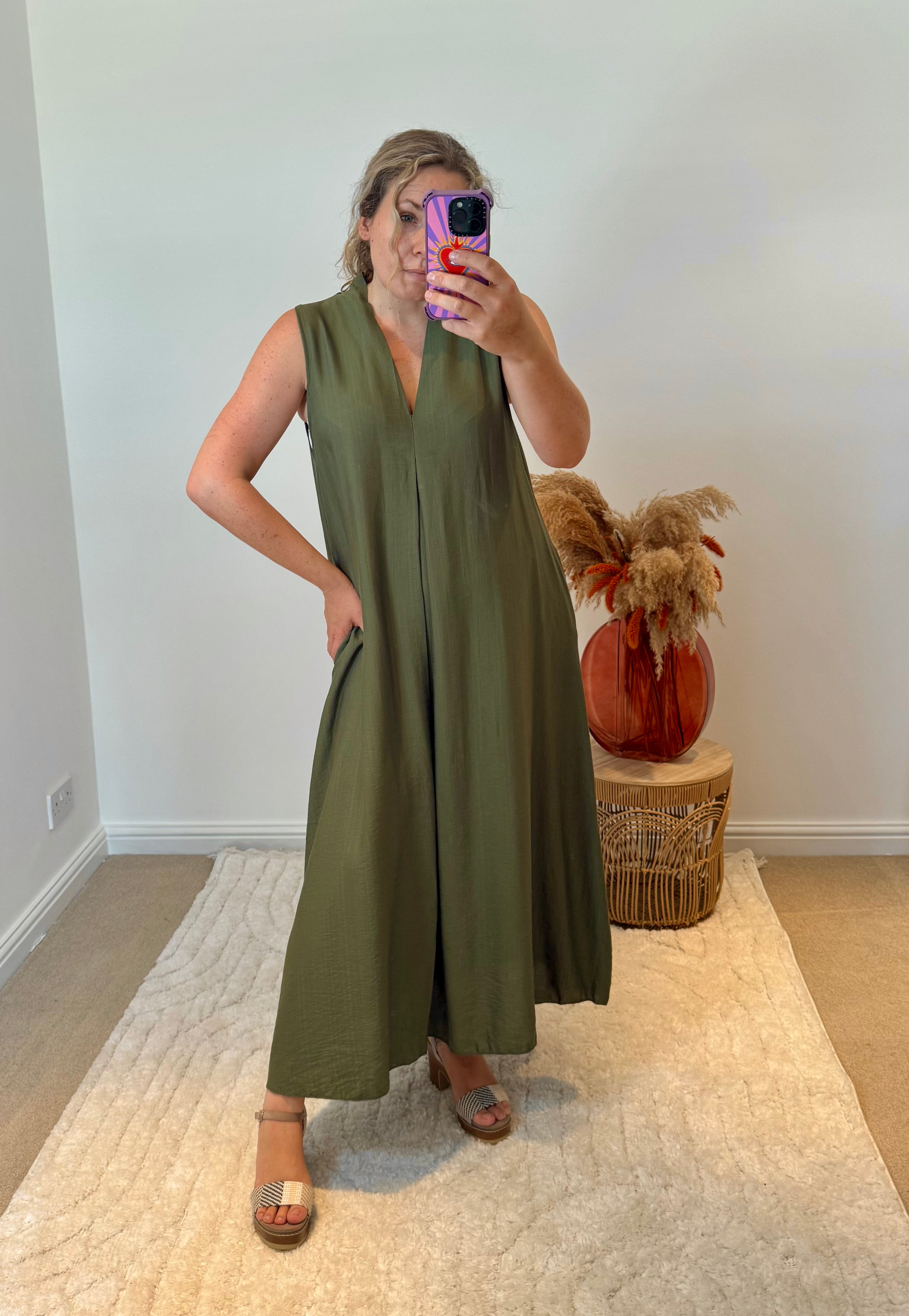 Marie Relaxed Fit Tunic Maxi Dress | Khaki