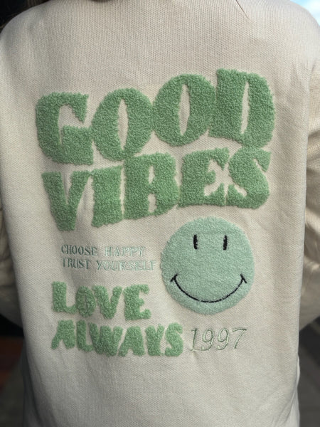 Good Vibes Retro Smiley Jumper | Cream/Mint Green