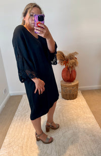 Cheesecloth Crochet Detail Dress/Cover Up | Black