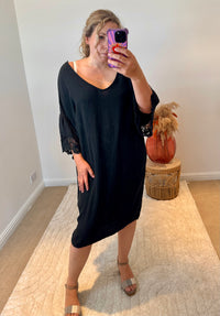Cheesecloth Crochet Detail Dress/Cover Up | Black