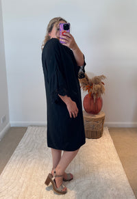 Cheesecloth Crochet Detail Dress/Cover Up | Black