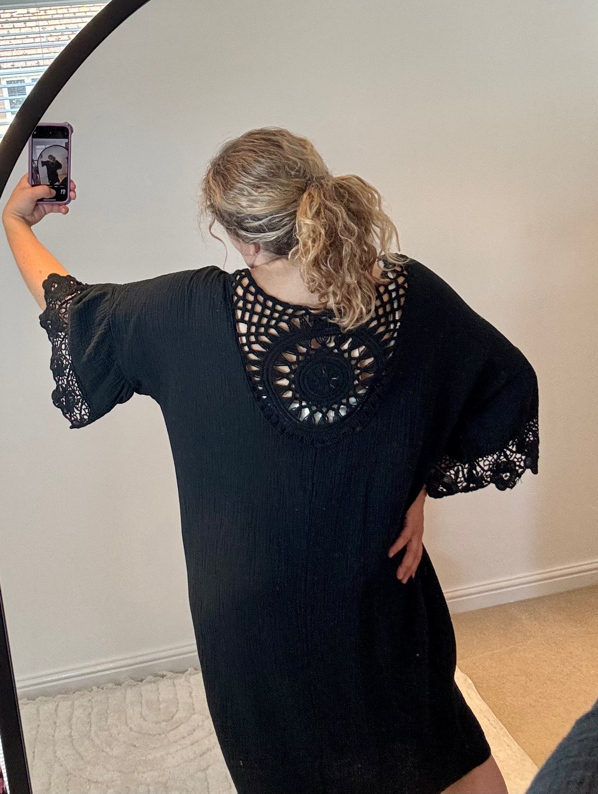 Cheesecloth Crochet Detail Dress/Cover Up | Black