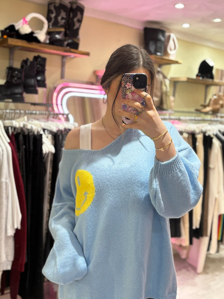 Smiley 'It's All Good' Jumper | Sky Blue