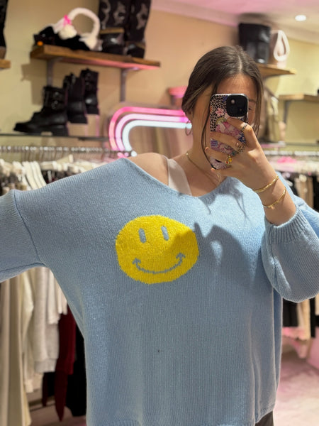 Smiley 'It's All Good' Jumper | Sky Blue