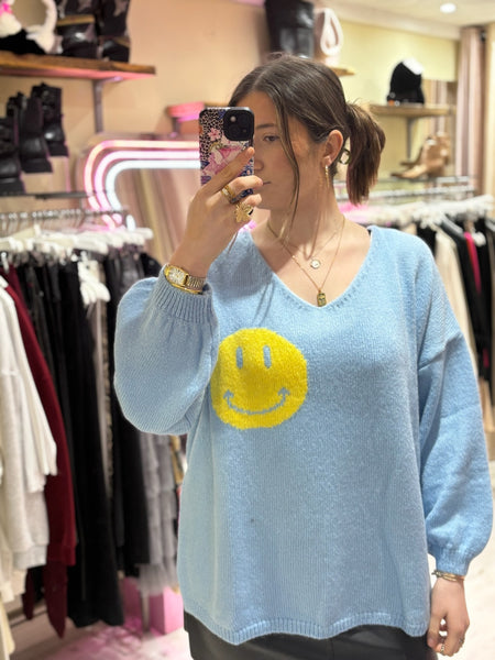 Smiley 'It's All Good' Jumper | Sky Blue