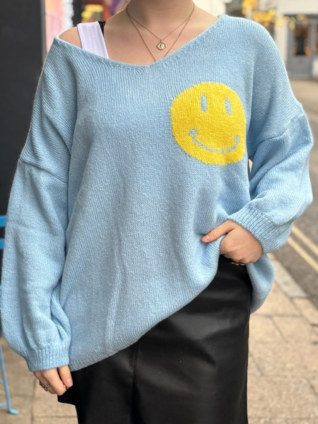 Smiley 'It's All Good' Jumper | Sky Blue