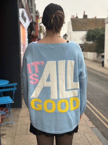 Smiley 'It's All Good' Jumper | Sky Blue