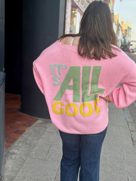 Smiley 'It's All Good' Jumper | Pink