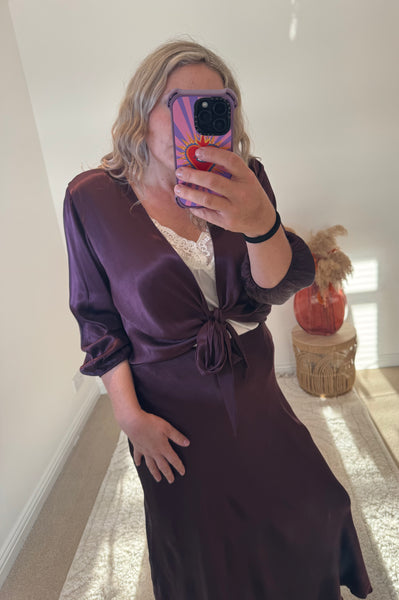 Satin Tie Cardigan | Damson