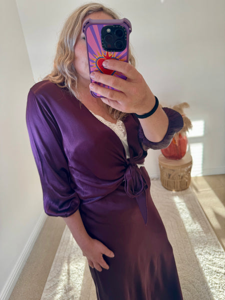 Satin Tie Cardigan | Damson