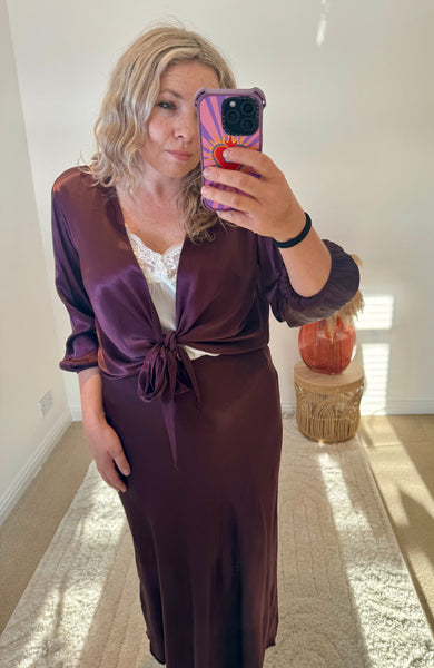 Satin Tie Cardigan | Damson