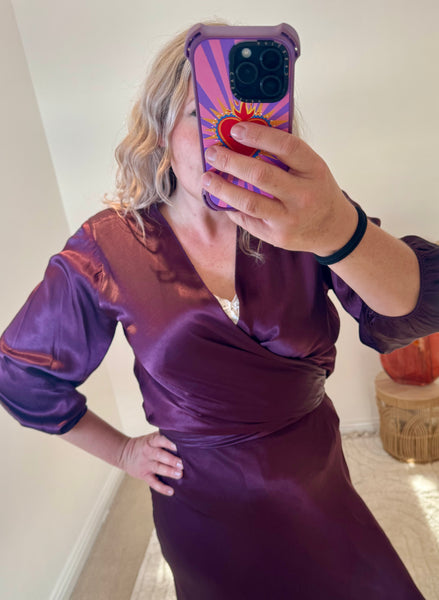 Satin Tie Cardigan | Damson