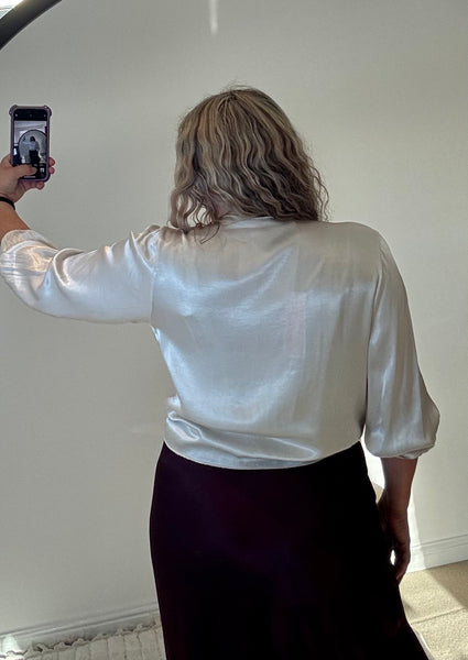 Satin Tie Cardigan | Oyster