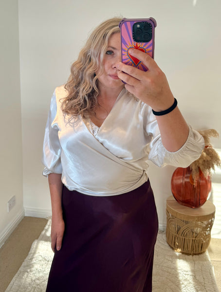 Satin Tie Cardigan | Oyster