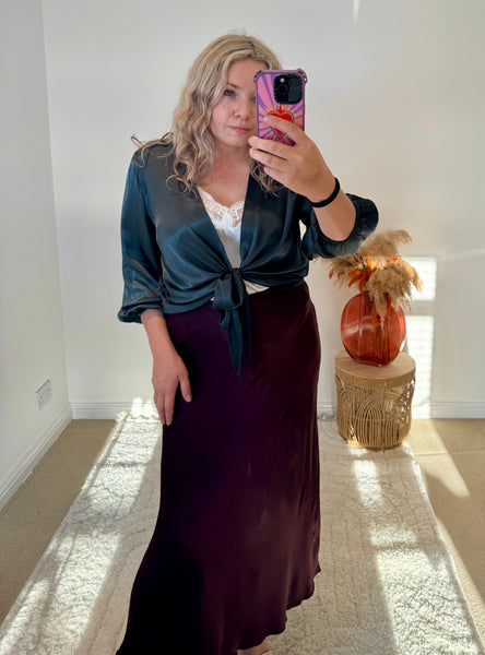 Satin Tie Cardigan | Charcoal