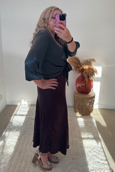 Satin Tie Cardigan | Charcoal