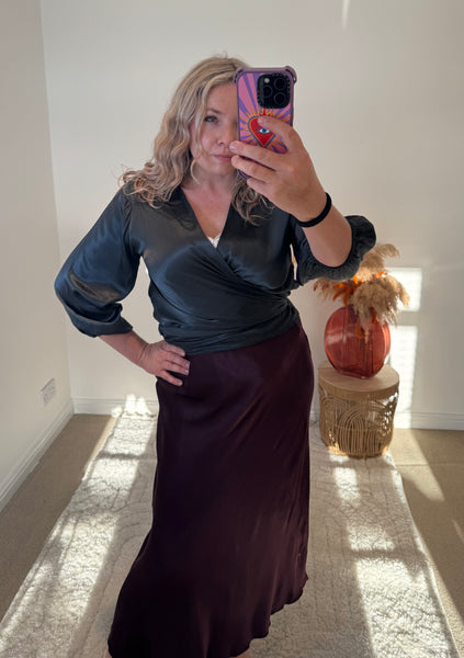 Satin Tie Cardigan | Charcoal