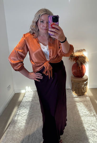 Satin Tie Cardigan | Burnt Orange