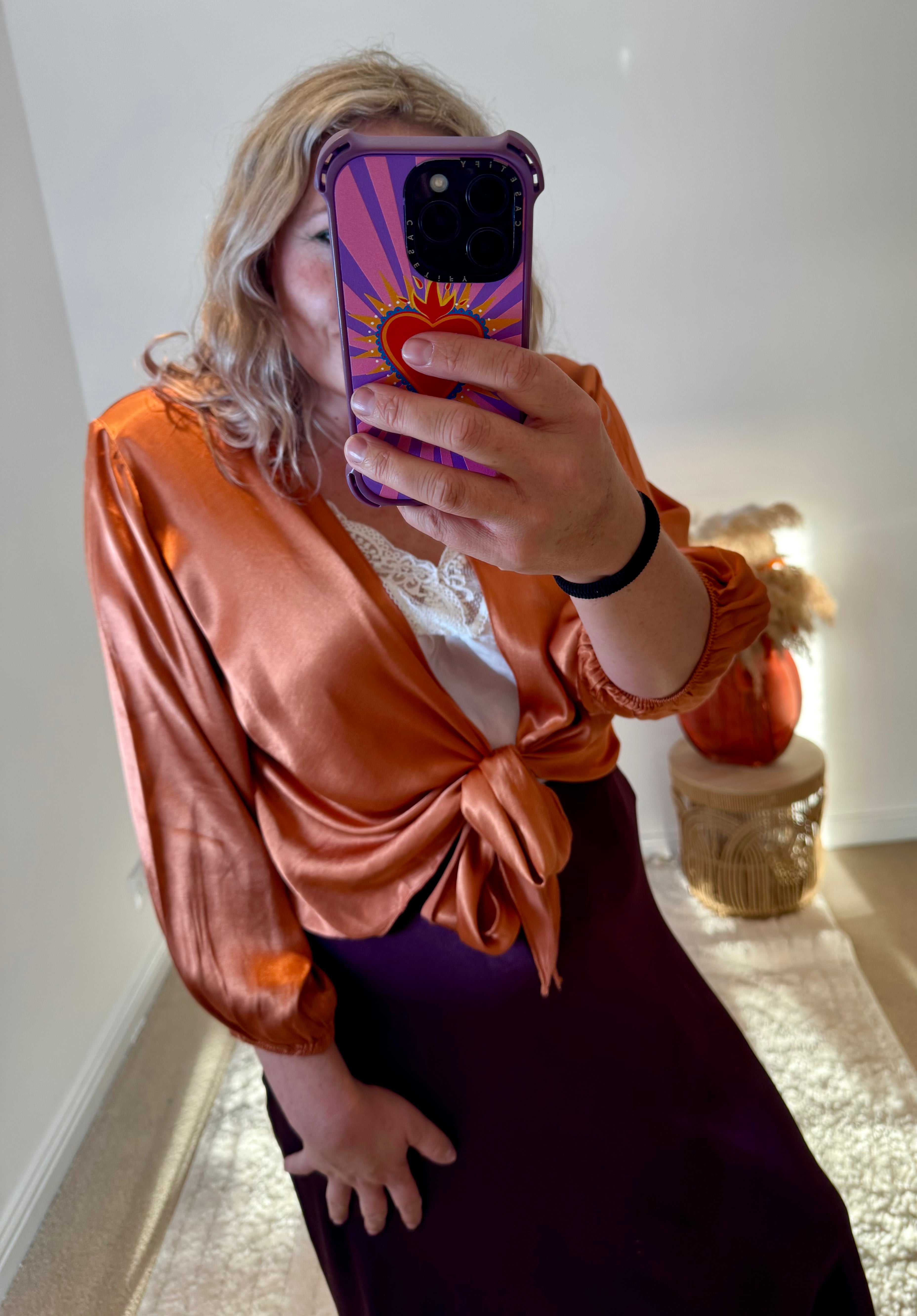 Satin Tie Cardigan | Burnt Orange