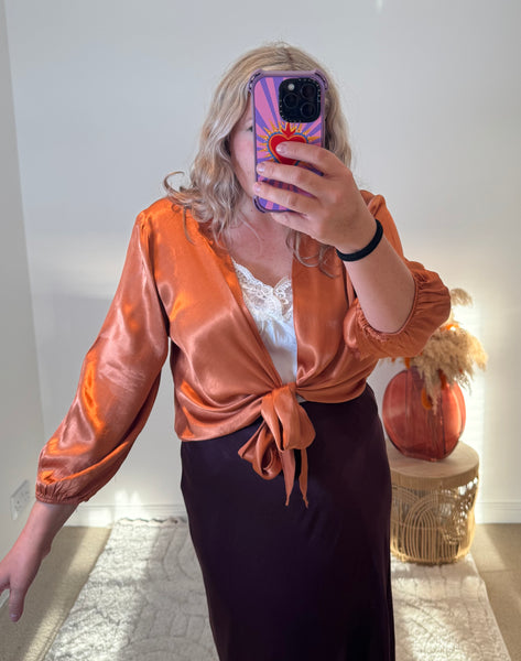 Satin Tie Cardigan | Burnt Orange