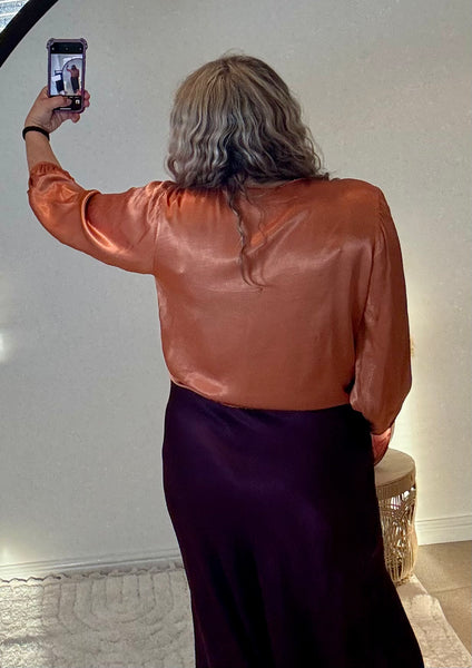 Satin Tie Cardigan | Burnt Orange