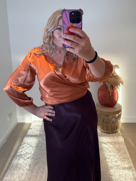 Satin Tie Cardigan | Burnt Orange