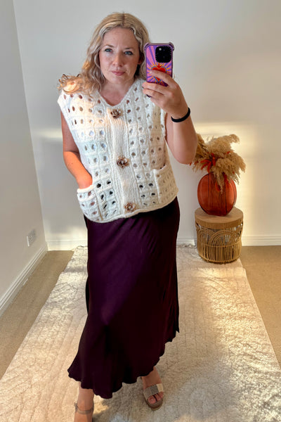 Flower Button Chunky Knitted Waistcoat | Cream