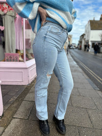 Redial Vintage Destroyed Straight Leg Jeans | Light Wash
