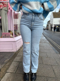 Redial Vintage Destroyed Straight Leg Jeans | Light Wash