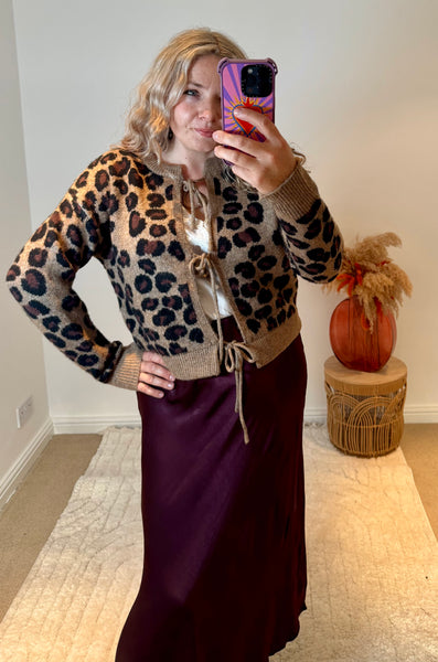 Leopard Tie Front Cardigan | Brown Multi