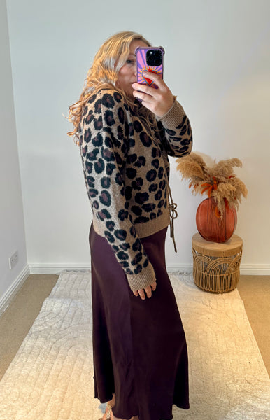 Leopard Tie Front Cardigan | Brown Multi