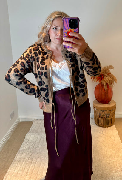 Leopard Tie Front Cardigan | Brown Multi