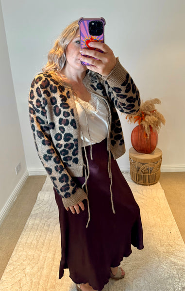 Leopard Tie Front Cardigan | Brown Multi