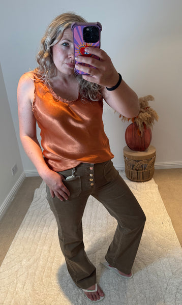 Frill Detail Satin Vest | Burnt Orange