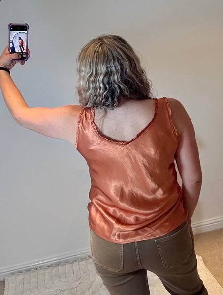 Frill Detail Satin Vest | Burnt Orange