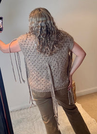 Wool Mix Boho Crochet Waistcoat with Tassels | Taupe Multi