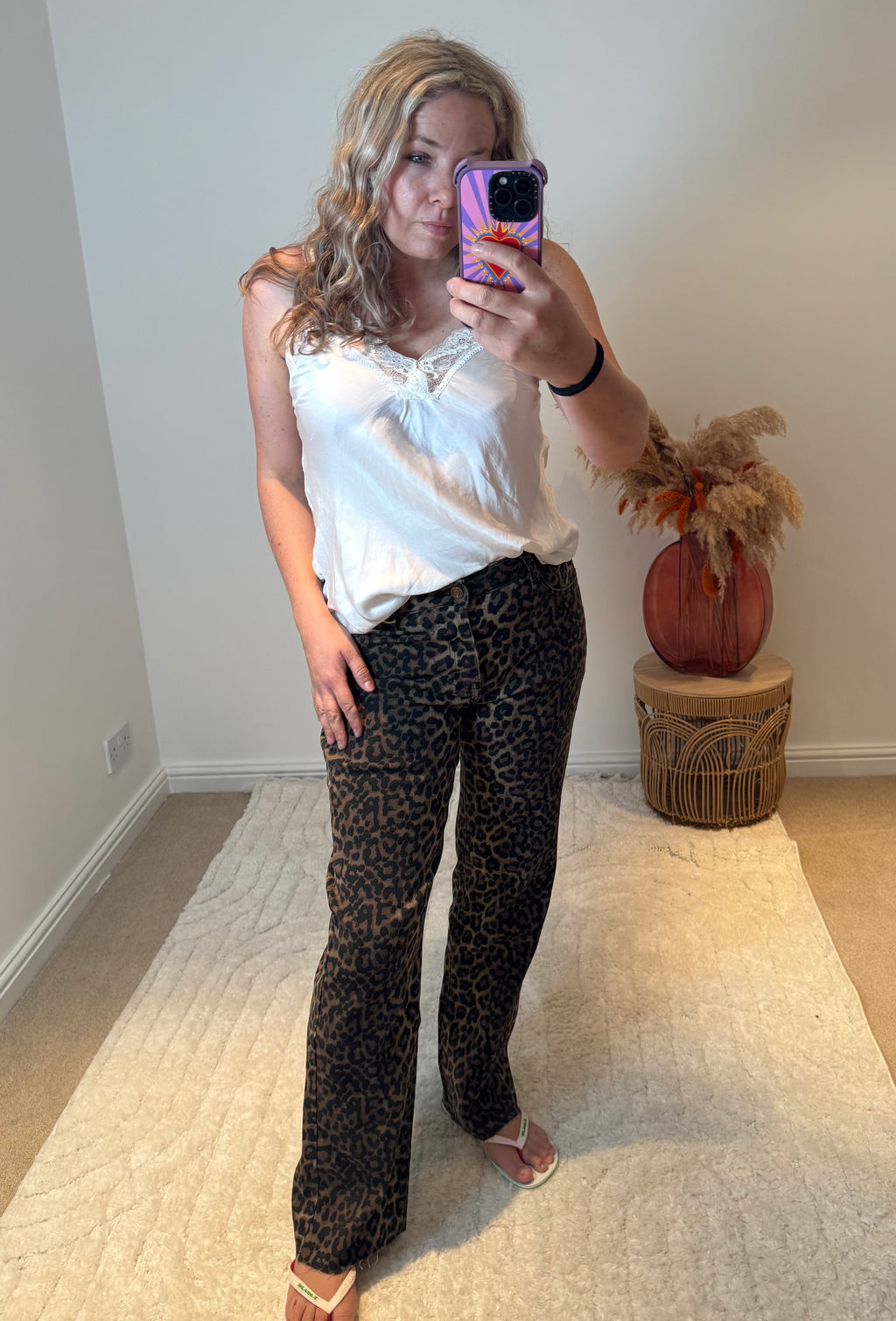 Folyrose Leopard Wide Leg Raw Hem Jeans | Brown Multi