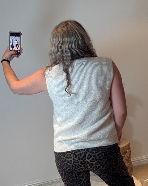 Chic Leopard Tie Neck Sleeveless Cardigan | Oatmeal