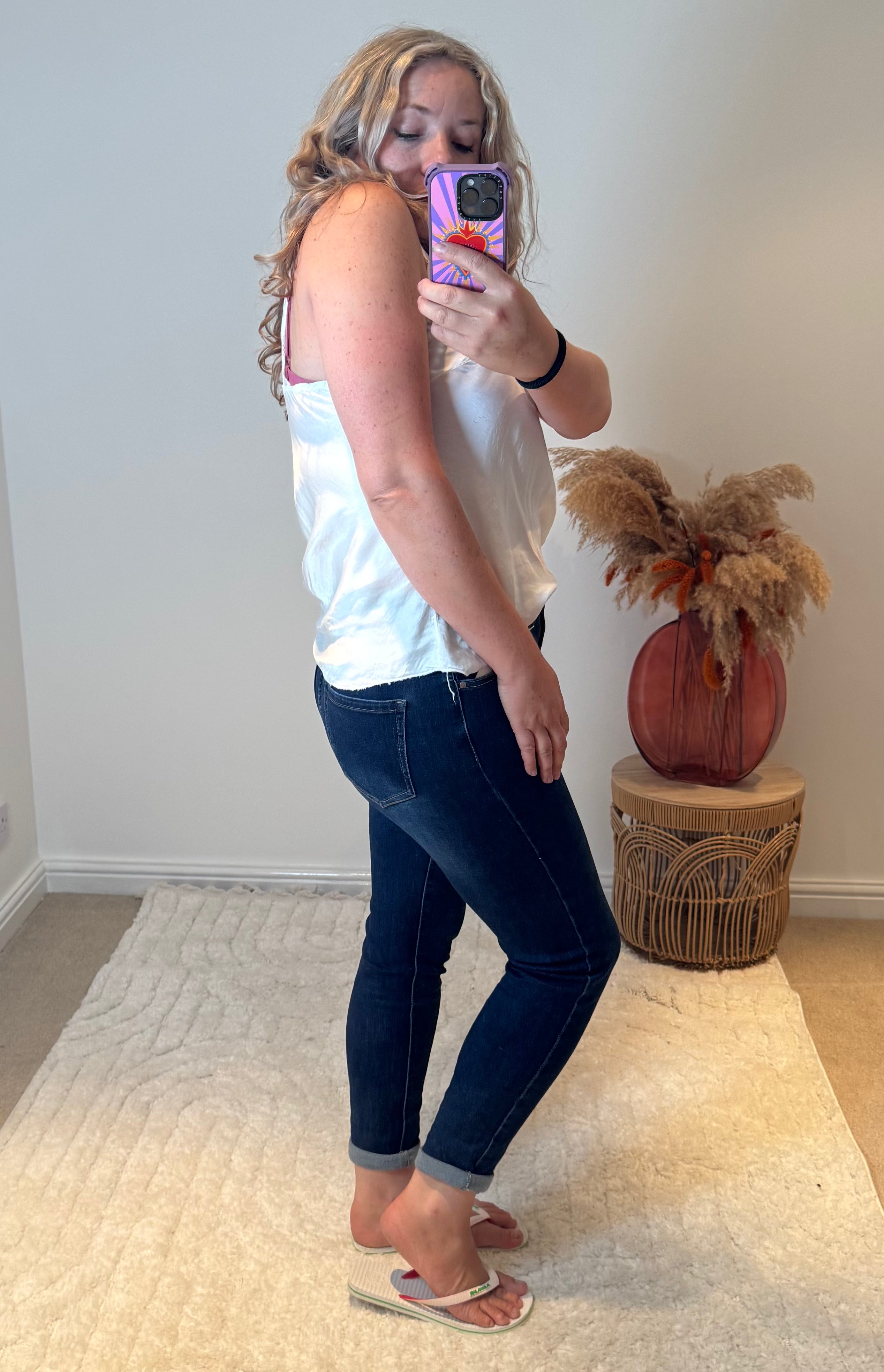 G-Smack Floral Detail Rolled Hem Girlfriend Jeans | Dark Denim