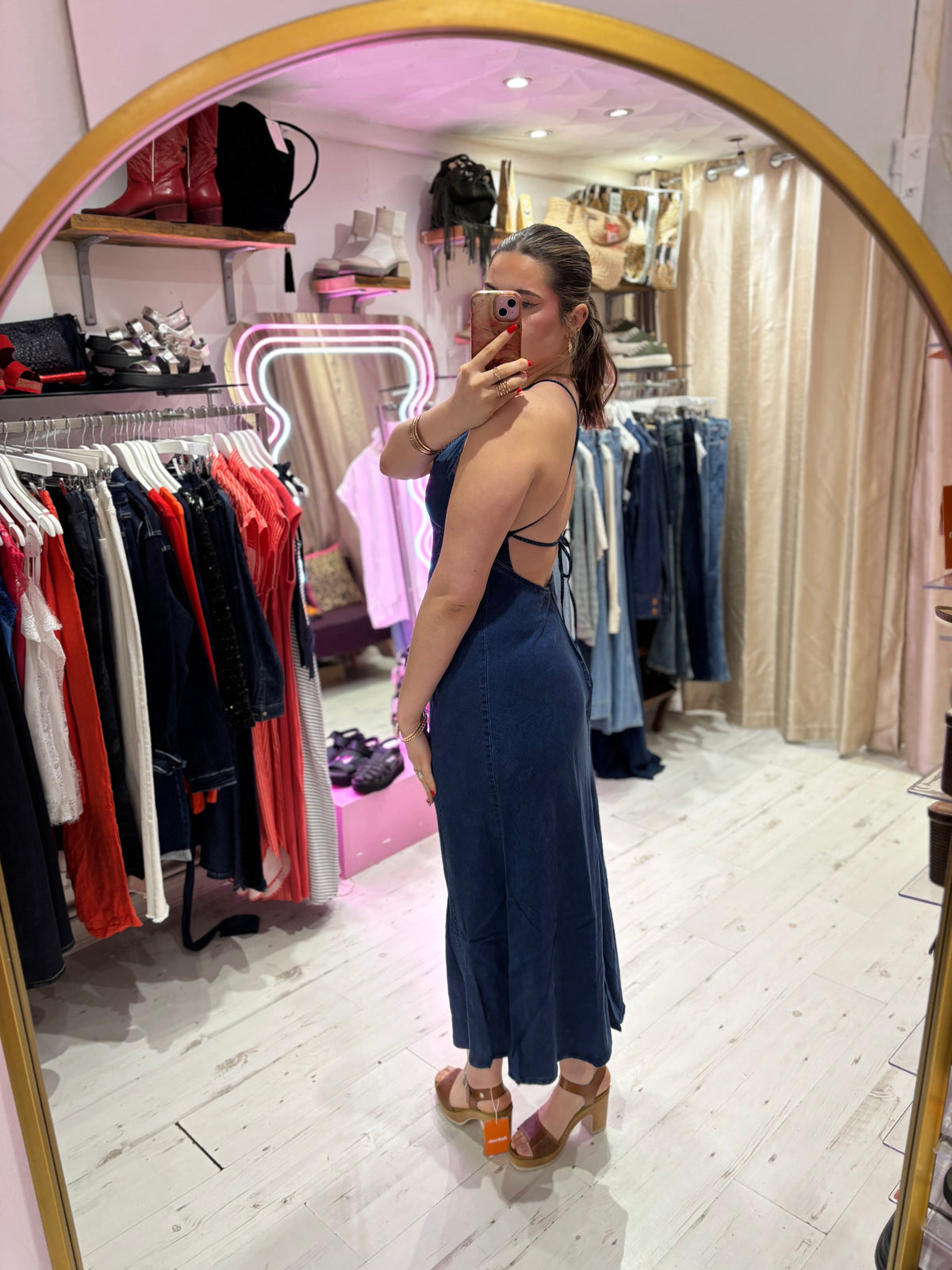 Lee Denim Strappy Back Dress | Dark Wash