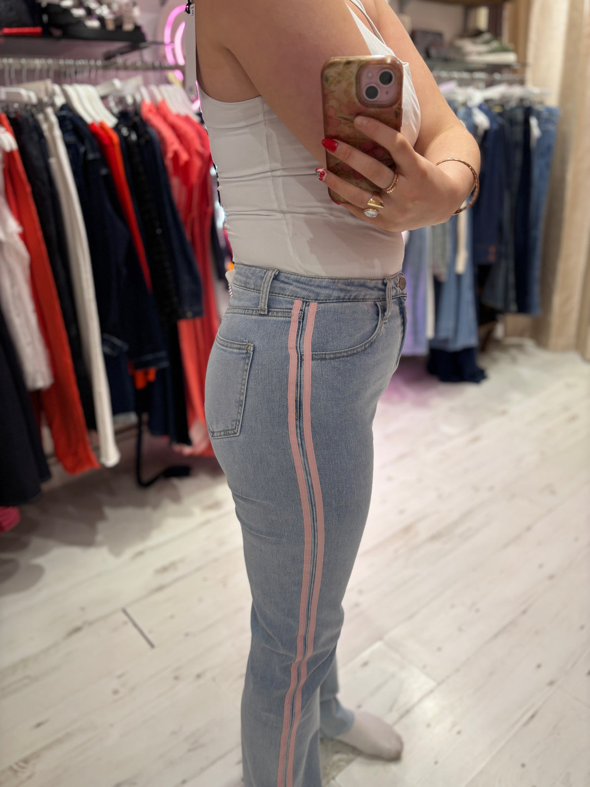 Redial Stripe Stretch Jeans | Pink Stripe