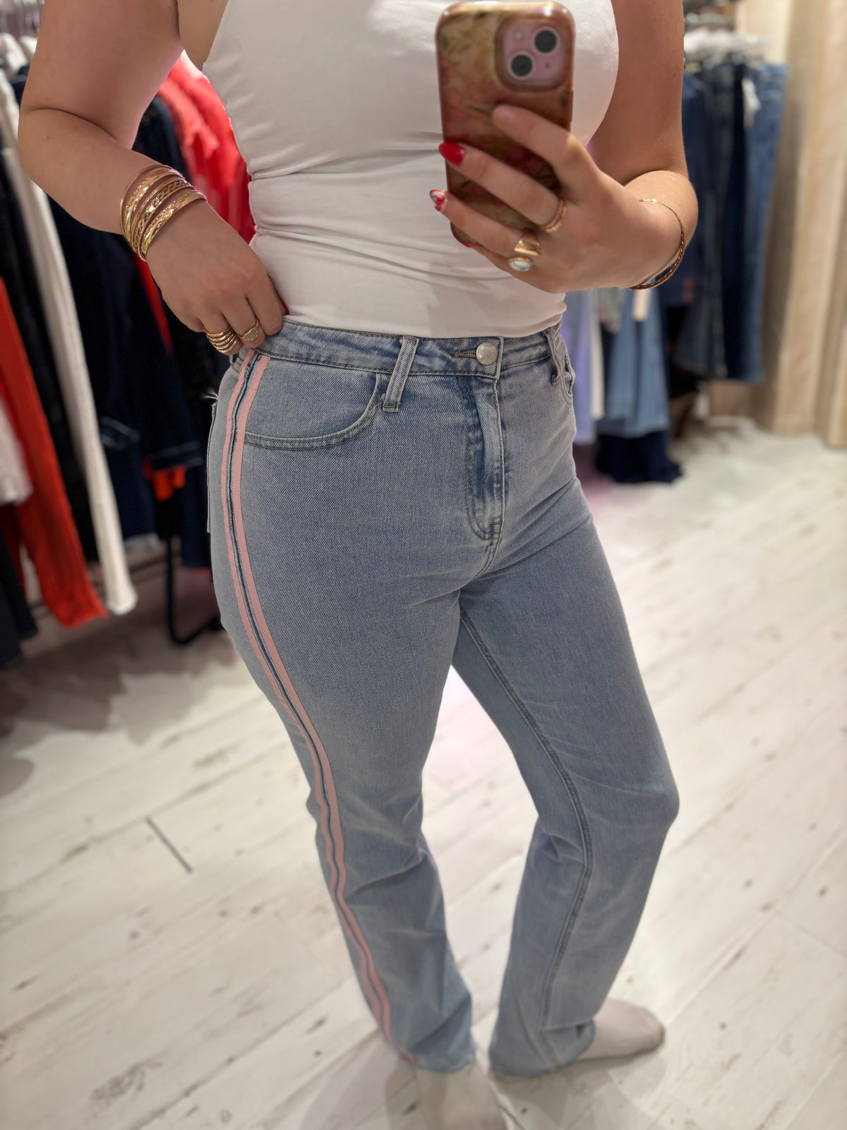 Redial Stripe Stretch Jeans | Pink Stripe