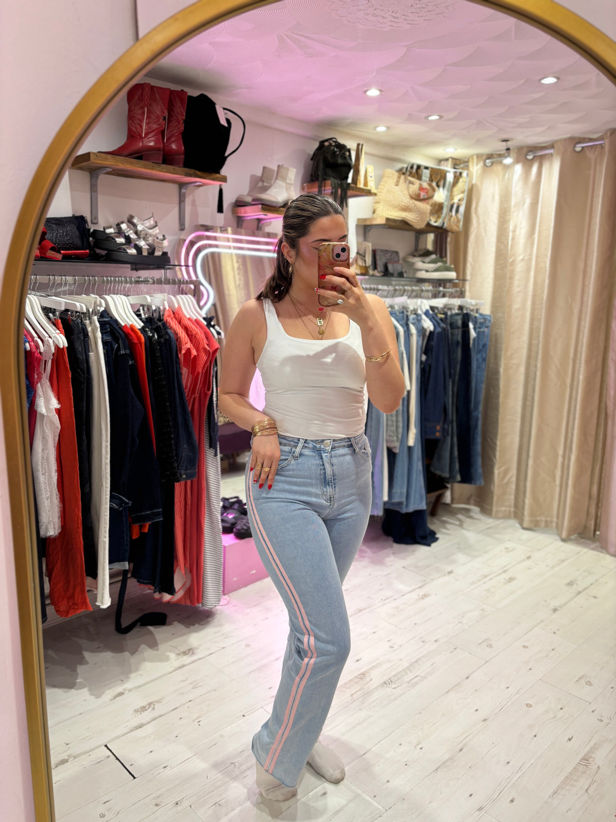 Redial Stripe Stretch Jeans | Pink Stripe